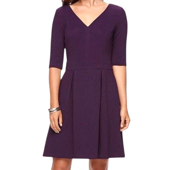 Chaps Dresses & Skirts - Chaps Women’s Purple Fit & Flare Textured 3/4 Sleeve V-Neck Party Dress Sz 6 NWT